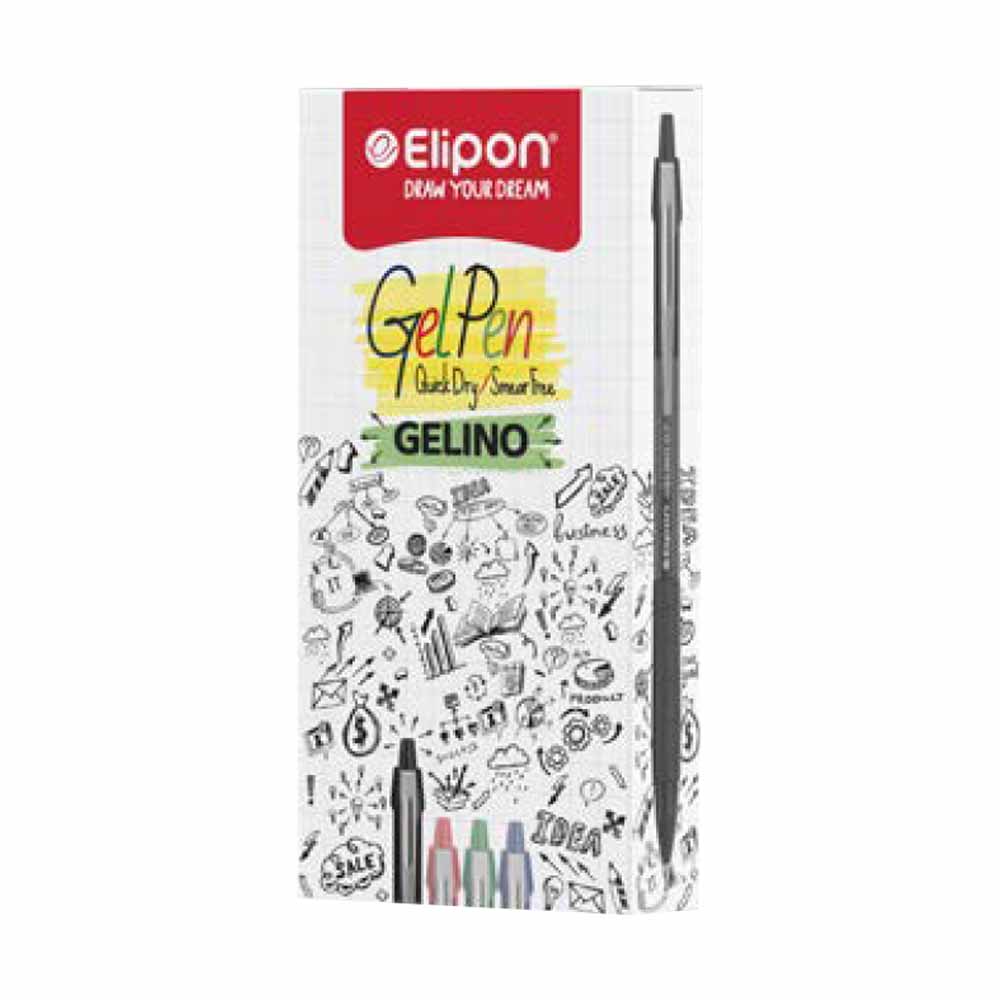 خودکار ژل پن مشکی مدل ژلینو جعبه 12 عددی الیپون
