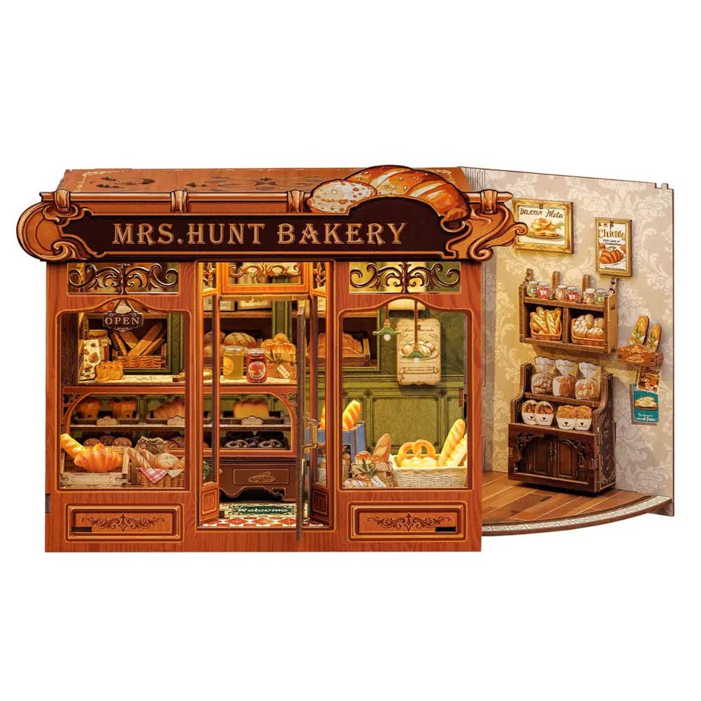 کیت ماکت چوبی نانوایی کلاسیک خانم هانت (Mrs. Hunt Bakery) با نور LED