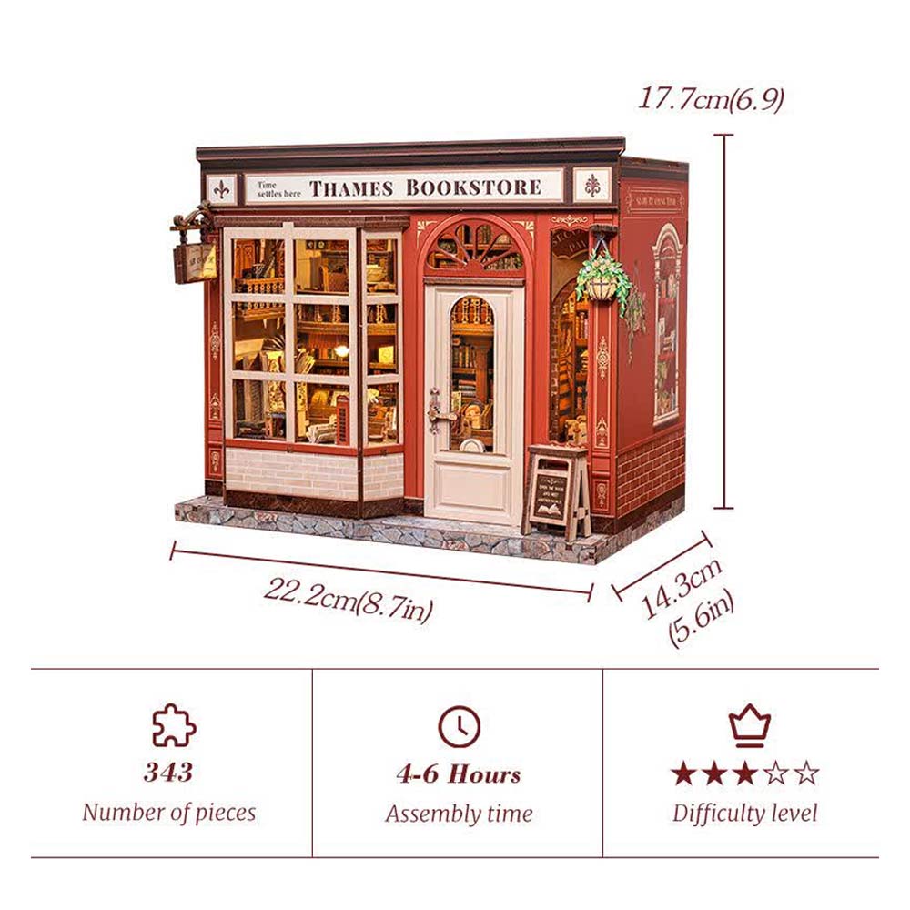 کیت ماکت چوبی کتابفروشی کلاسیک تیمز (Thames Bookstore) با نور LED